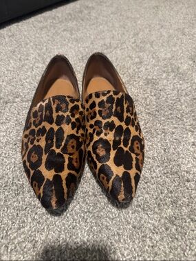 Calvin Klein Leopard Print Pointed Toe Flats - Brown & Black